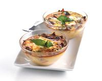 Clafoutis jambon de Parme, feta et basilic