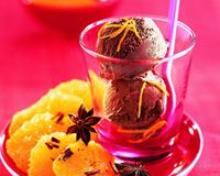 Glace chocolat, carpaccio d'orange à l'anis