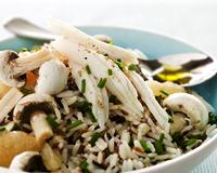 Salade tiède de raie au riz sauvage, pamplemousse, champignons