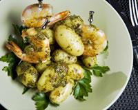 Pomme de terre sauce pesto et gambas