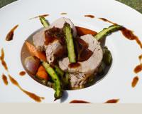 Mignon de porc au balsamique, légumes de Printemps croquants