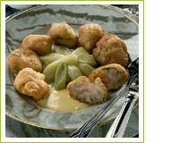 cervelle de veau en beignets à la fondue de poireaux