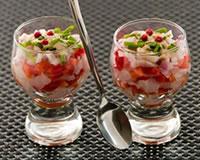 Tartare de tomates aux herbes et échalotes crues en verrine