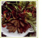 Salade de filets de pigeon, croûtons et noix