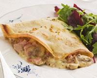 Crêpes salées au jambon, champignons et béchamel