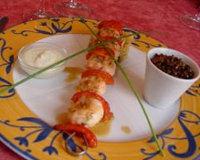 Brochette de langoustines au râpé de fenouil et fruits secs  au sirop du coteaux du layon et ses lentilles du Puy